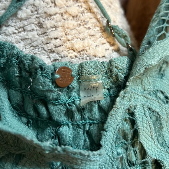 Free People Adella Slip Sage Blue Lace ruffle Teal Lace Mini Dress - Picture 10 of 10